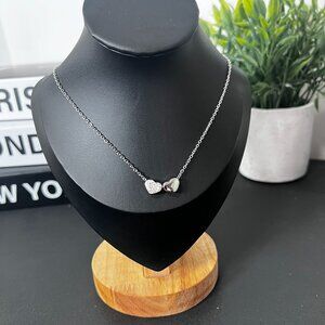 Sterling Silver Double Heart Chain Pendant Necklace Women Fashion